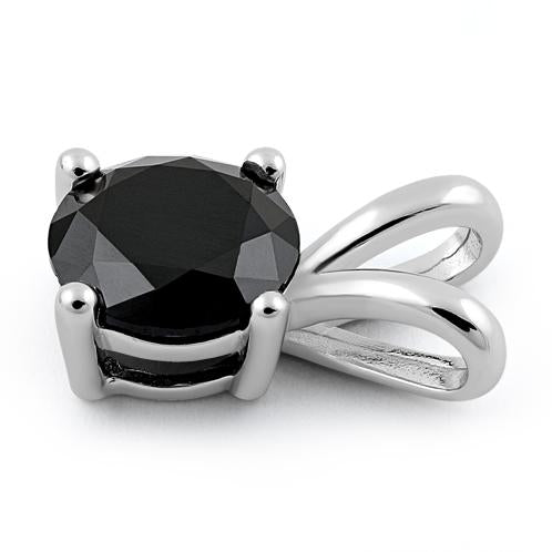 Sterling Silver Round Black CZ Pendant