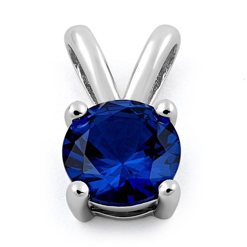 Sterling Silver Round Blue Spinel CZ Pendant