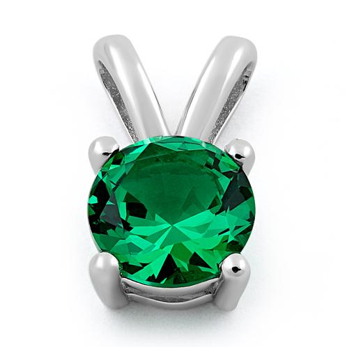 Sterling Silver Round Emerald CZ Pendant