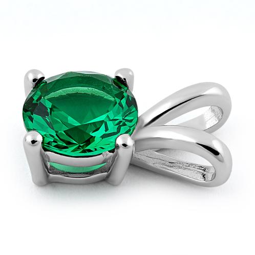 Sterling Silver Round Emerald CZ Pendant