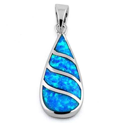 Sterling Silver Tear Drop Blue Lab Opal Pendant