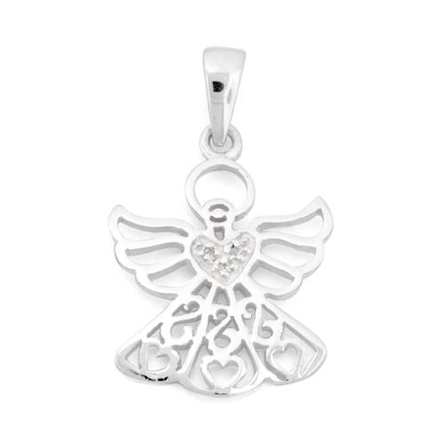 Sterling Silver Angel hearts CZ Pendant