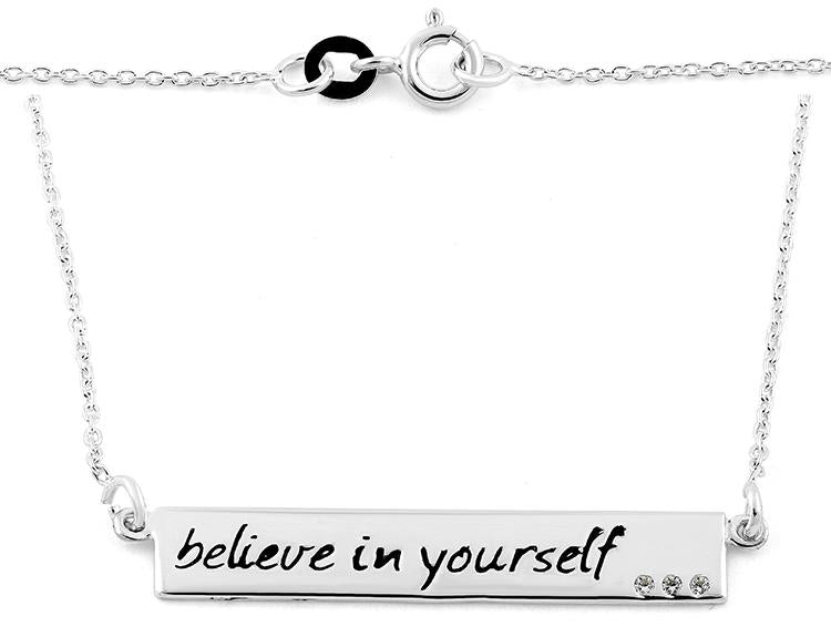 Sterling Silver "Believe in yourself" CZ Necklace