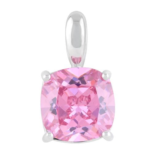 Sterling Silver Cushion Cut Pink CZ Pendant