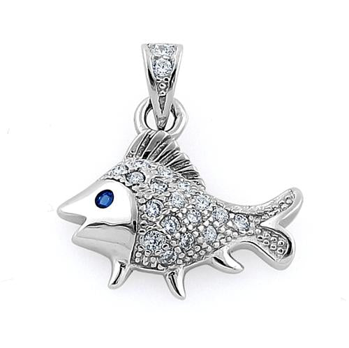 Sterling Silver Elegant Fish Blue Spinel CZ Pendant