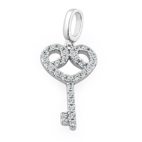 Sterling Silver Elegant Heart Key Clear CZ Pendant