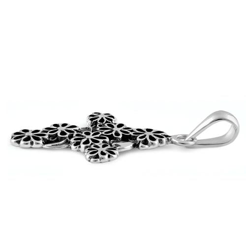 Sterling Silver Flowered Cross Pendant