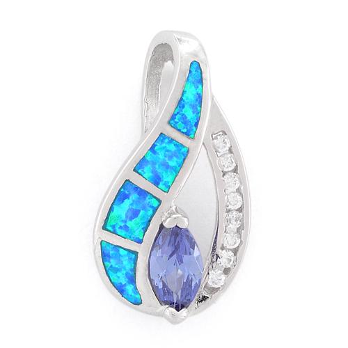 Sterling Silver Blue Lab Opal & Tanzanite Marquise CZ Pendant