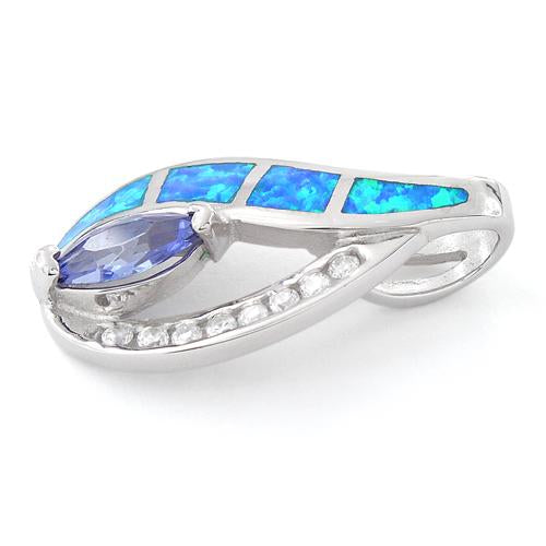 Sterling Silver Blue Lab Opal & Tanzanite Marquise CZ Pendant
