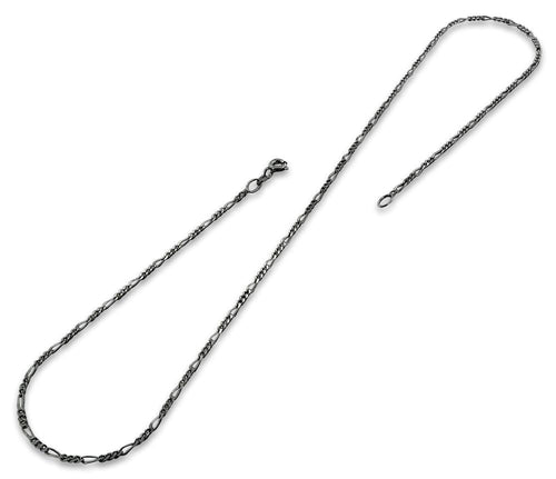 Black Rhodium Sterling Silver Figaro Chain 3MM