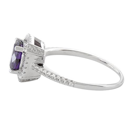 Sterling Silver Amethyst Round Halo Pave CZ Ring