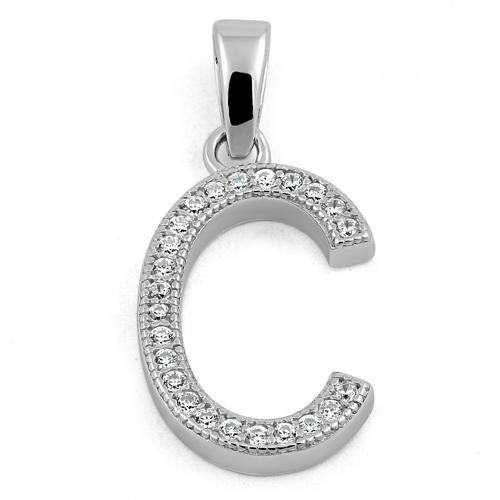Sterling Silver Letter C CZ Pendant