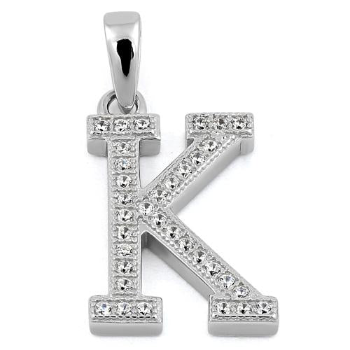 Sterling Silver Letter K CZ Pendant