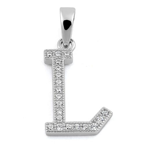 Sterling Silver Letter L CZ Pendant