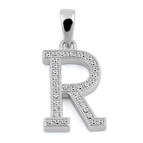 Sterling Silver Letter R CZ Pendant