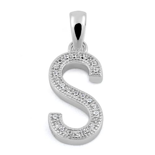 Sterling Silver Letter S CZ Pendant