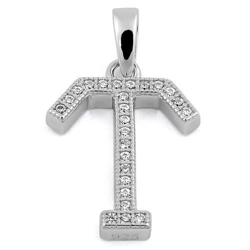 Sterling Silver Letter T CZ Pendant