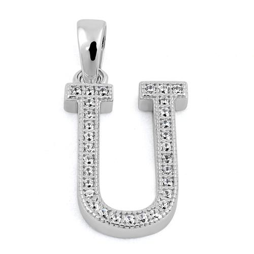 Sterling Silver Letter U CZ Pendant