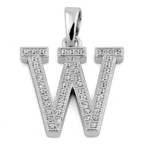 Sterling Silver Letter W CZ Pendant