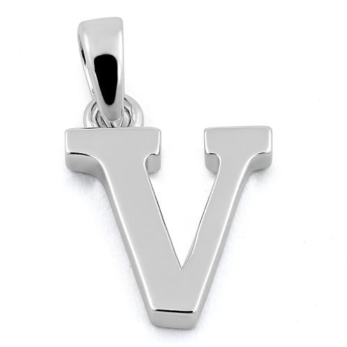 Sterling Silver Plain Letter V Pendant