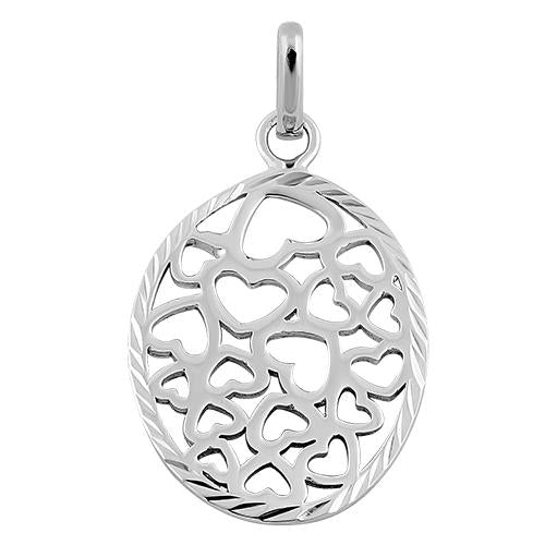 Sterling Silver Hearts Oval Pendant