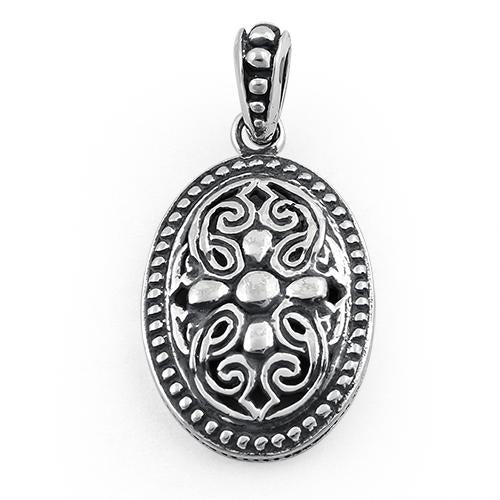 Sterling Silver Vintage Curve Pattern Oval Pendant