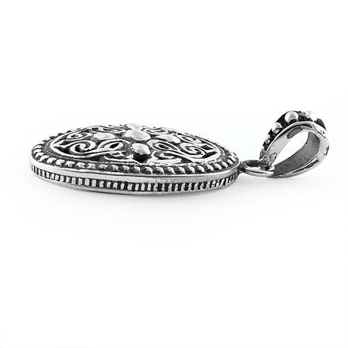 Sterling Silver Vintage Curve Pattern Oval Pendant