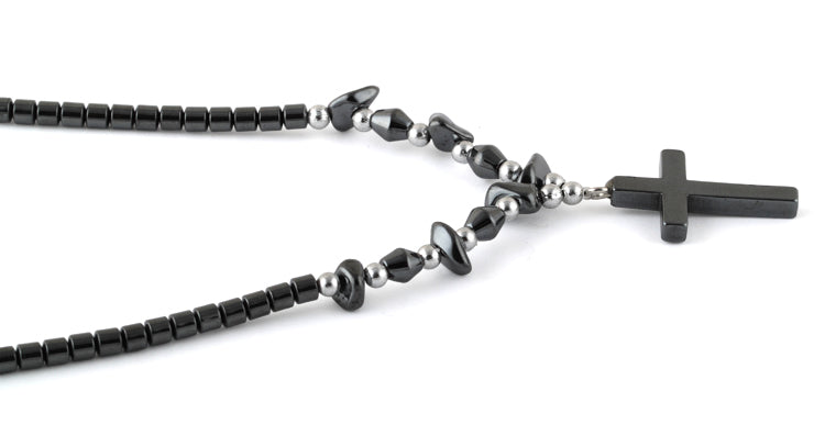 18" Black Cross Hematite Necklace