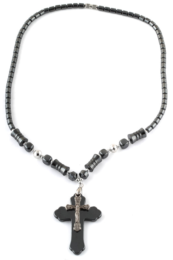 18" Crucifix Cross Hematite Necklace