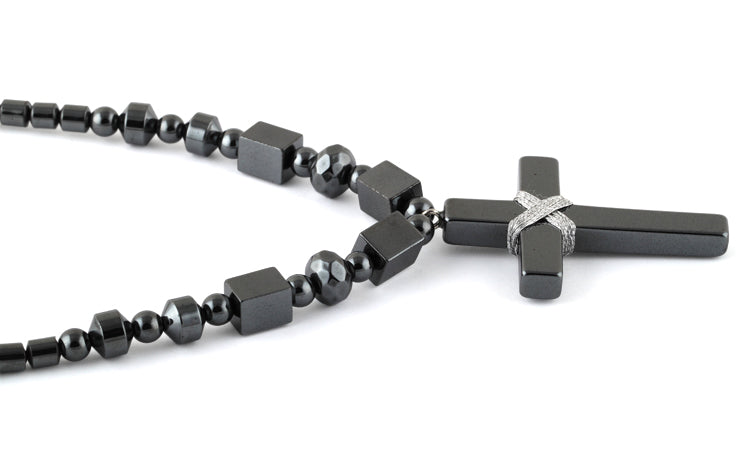 18" Large Black Cross Hematite Necklace
