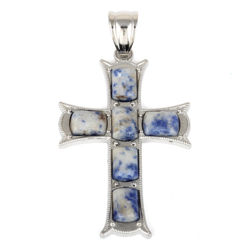 34x52mm Cushion Brazil Sodalite Inlay Frame Cross Pendant