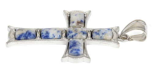 34x52mm Cushion Brazil Sodalite Inlay Frame Cross Pendant