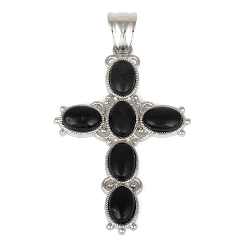 34x52mm Oval Black Jasper Inlay Frame Cross Pendant