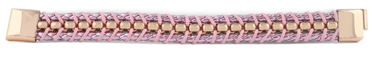 Rose Gold Plated Steel Chain Pink Leather Bracelet