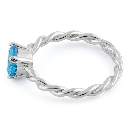 Sterling Silver Aqua Twisted Band CZ Ring