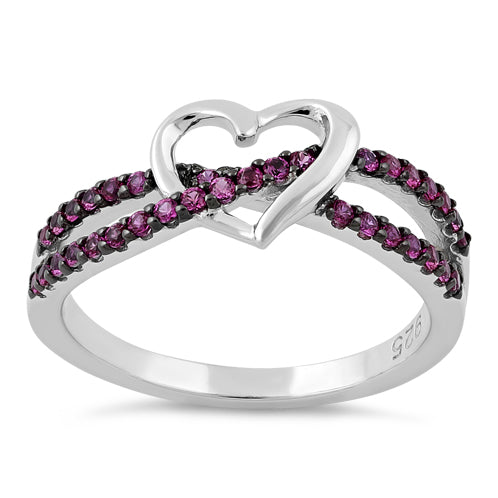 Sterling Silver Heart Ruby CZ Ring