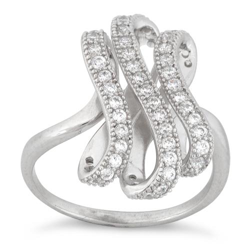 Sterling Silver Twisted S Pave CZ Ring