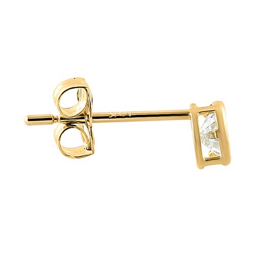 Solid 14K Yellow Gold 3mm Round Cut Clear CZ Earrings