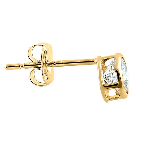 Solid 14K Yellow Gold 5mm Round Cut Clear CZ Earrings