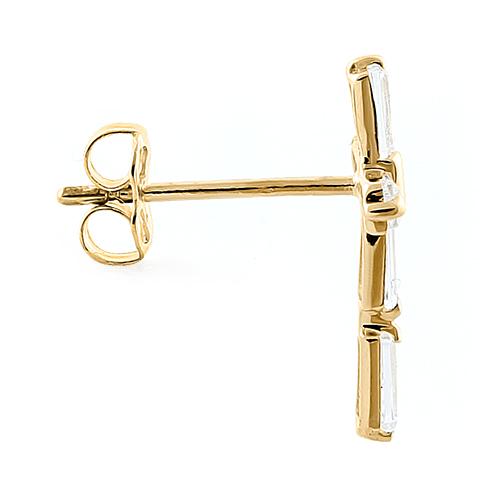 Solid 14K Yellow Gold Cross Clear CZ Earrings