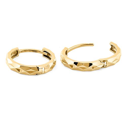 Solid 14K Yellow Gold Hammered Hoop Earrings