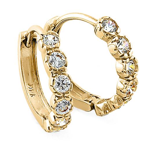 Solid 14K Yellow Gold Round CZ Hoop Earrings
