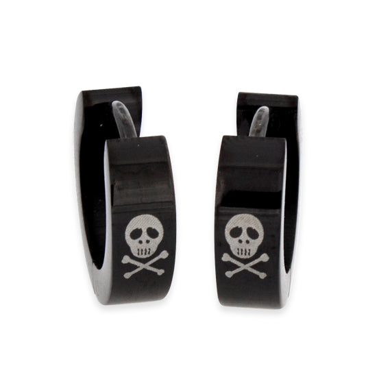 Stainless Steel 4mm Black and Skull Huggie Earrings