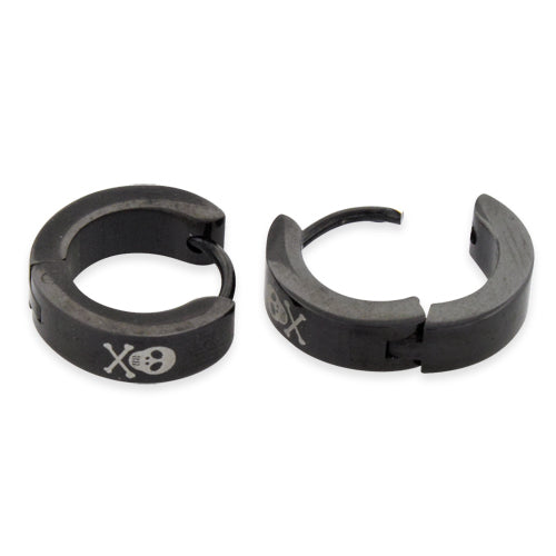 Stainless Steel 4mm Black and Skull Huggie Earrings