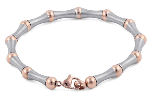 Stainless Steel and Rose Gold Plated Steel Bead and Bar Bracelet