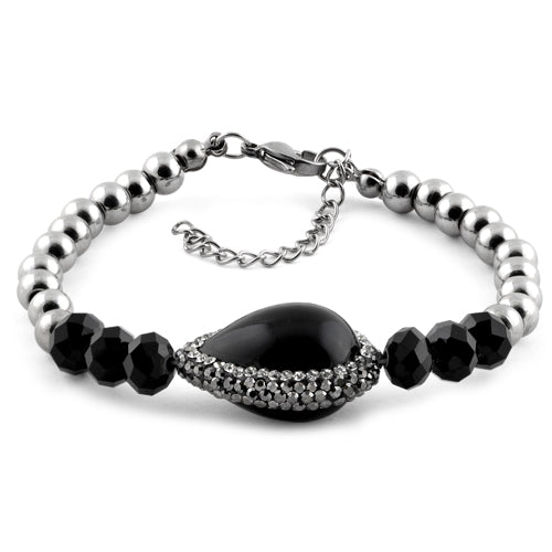 Stainless Steel Black Oval Stone CZ Bracelet