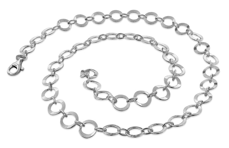 Sterling Silver 8" Round Squash Chain Necklace 9.5mm