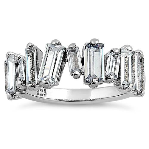 Sterling Silver Asymmetrical Baguette Straight Clear CZ Ring