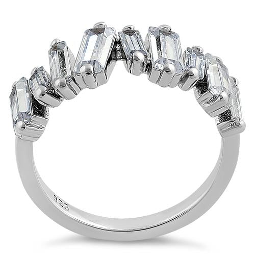 Sterling Silver Asymmetrical Baguette Straight Clear CZ Ring