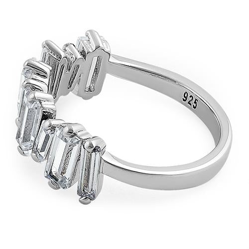 Sterling Silver Asymmetrical Baguette Straight Clear CZ Ring